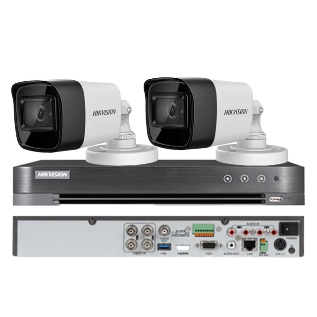 Hikvision vaizdo stebėjimo sistema 2 kameros 4 1, 8MP, objektyvas 2.8mm, IR 30m, DVR 4 kanalai 4K 8MP