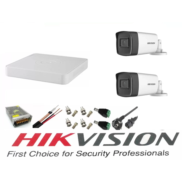 Hikvision vaizdo stebėjimo sistema 2 kameros 5MP TurboHD IR 40M su Hikvision DVR 4 pilna kanalų interneto priedai