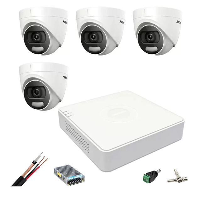 Hikvision-valvontajärjestelmä 4 sisäkameroita 5MP ColorVU, valkoinen valo 20m, DVR 4 TurboHD-kanavia, lisävarusteita