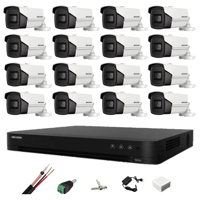 Hikvision videó megfigyelő rendszer 16 kamerák 4 in 1 8MP 2.8mm, IR 60m, DVR 16 csatornák 4K, telepítési tartozékok