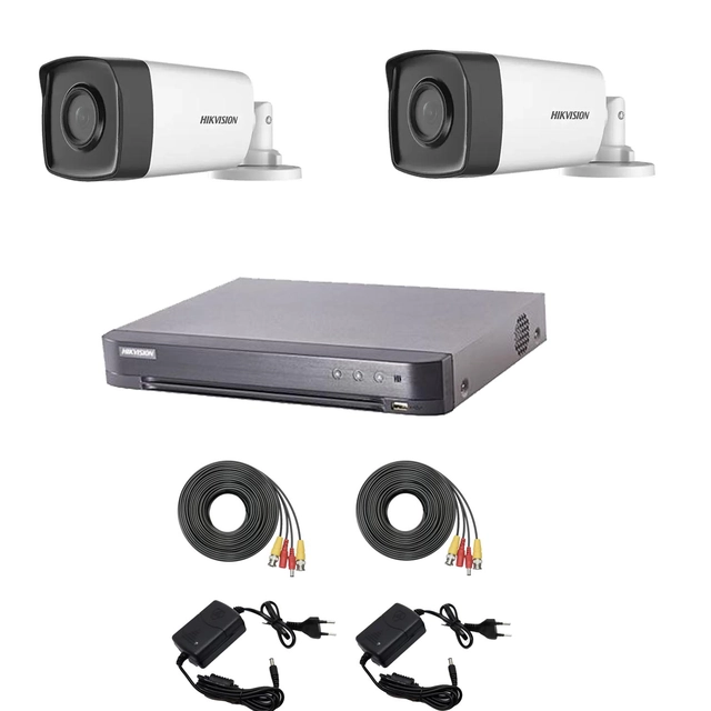 Hikvision video surveillance system 2 cameras 2MP Turbo HD IR 80 M and IR 40 M with DVR Hikvision 4 channels, full accessories