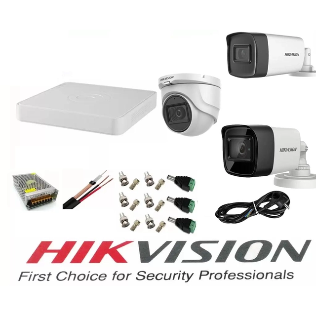 Hikvision video surveillance system 3 cameras 5MP 2 outdoor Turbo HD IR 80M and IR 40M and 1 indoor IR 20m DVR 4 channels with full accessory