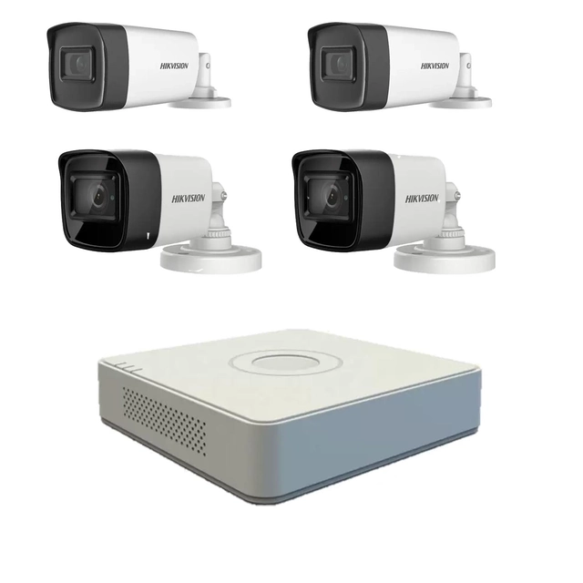 Hikvision video surveillance system 4 outdoor cameras 5MP Turbo HD 2 with IR80M and 2 with IR40M DVR 4 channels