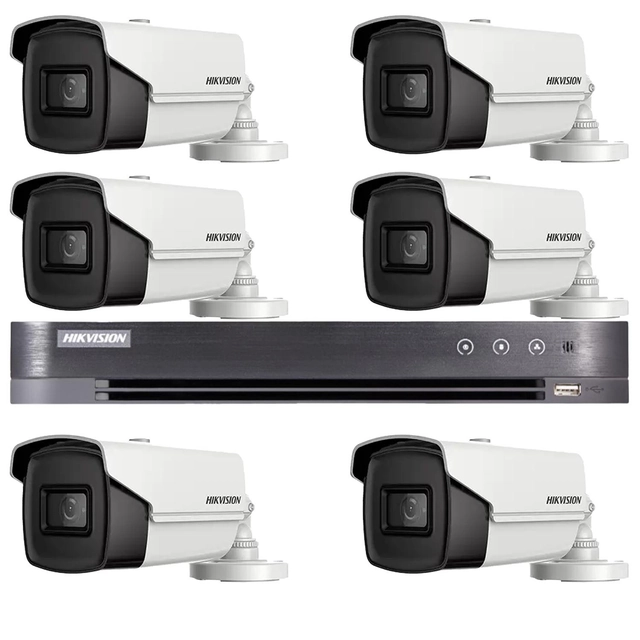 Hikvision video surveillance system 6 cameras 4 in 1, 8MP, 3.6mm, IR 80m, DVR 8 channels 8MP 4K