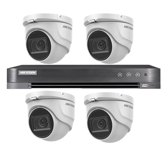 Hikvision videonovērošanas komplekts 4 iekštelpu kameras 4 iekšā 1, 8MP, 2.8mm, IR 30m, DVR 4 kanāli 4K 8MP