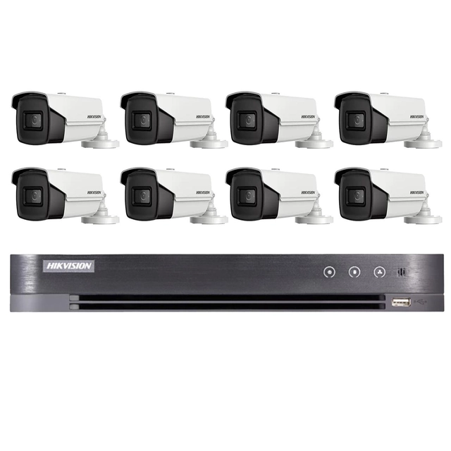 Hikvision videonovērošanas sistēma 8 kameras 8MP 4 iekš 1 IR 80m, DVR 8 kanāli 4K 8MP