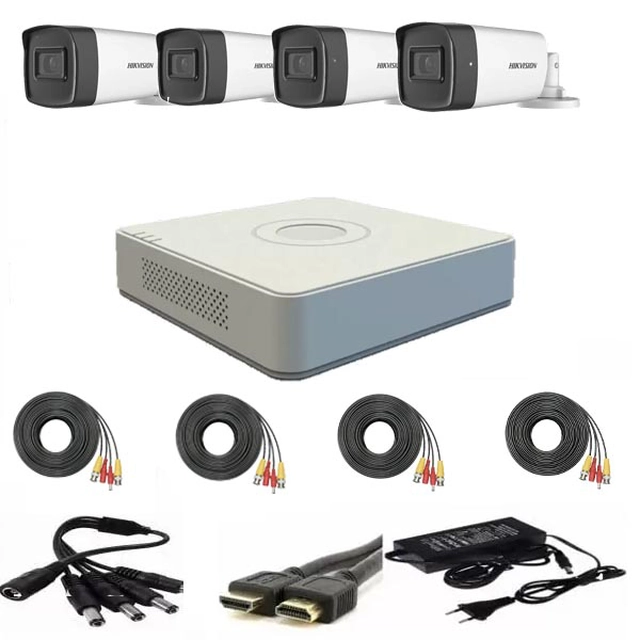 Hikvision videoövervakningssystem 4 kameror 2MP FULLHD 1080p IR 40m + installationstillbehör