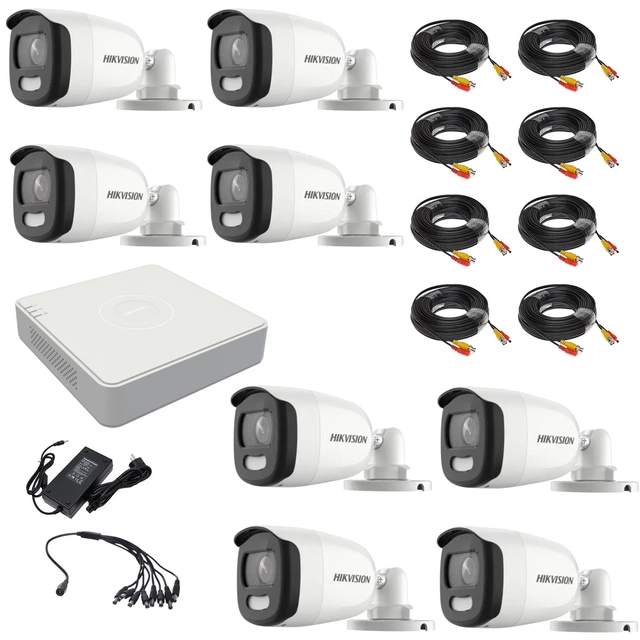 Hikvision videovalvekomplekt 8 ColorVU kaamerad 2MP, valge valgus 20m, DVR 8 kanalid 4 MP lite, tarvikud