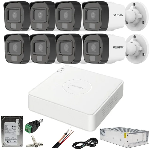 Hikvisioni valvesüsteem 8 kaamerad 2MP Dual Light IR 30m WL 20m DVR 4MP koos tarvikutega HDD 1TB