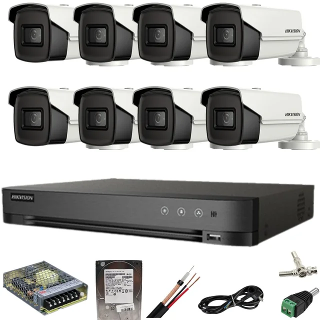 Hikvisioni valvesüsteem 8 kaamerad 8MP IR 80M DVR 4K AcuSense 8MP koos lisaseadmete ja HDD 1TB kaasas