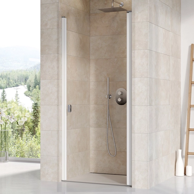 Hinged shower door Ravak Chrome, CSD1-90, white+transparent glass