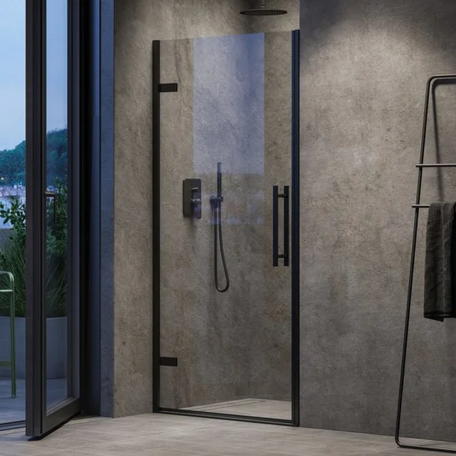 Hinged shower door Ravak Cool!, COSD1-90 black+glass Transparent