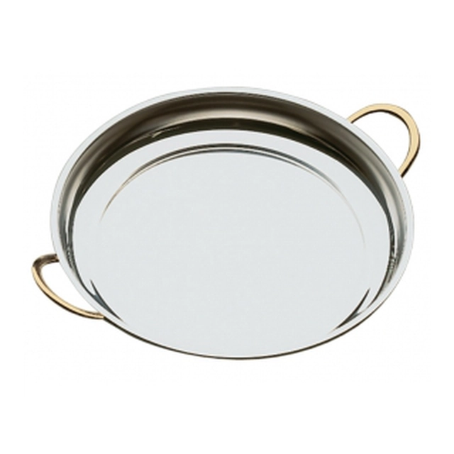 Hlboký tanier z nehrdzavejúcej ocele, hrúbka 1 mm, s rúčkami zlatej farby, priem. 40 cm APS GERMANY 61400