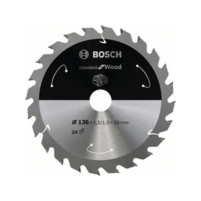 Hoja de sierra circular Bosch 136 x 20 mm | número de dientes: 24 db | ancho de corte: 1,5 mm