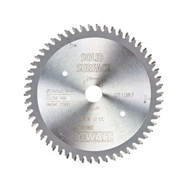 Hoja de sierra circular DeWalt 165 x 20 mm | número de dientes: 54 db | ancho de corte: 2,3 mm