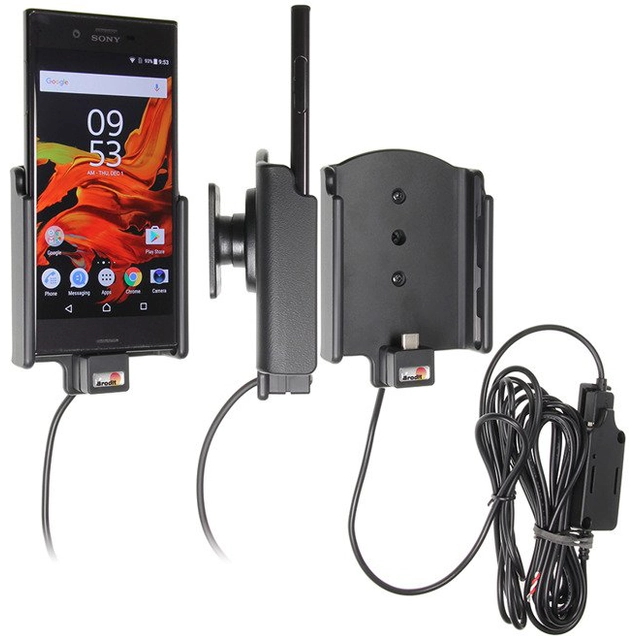 Holder for Sony Xperia XZ with built-in car charger for professional installation