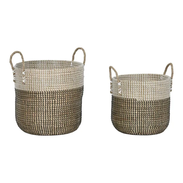 Home ESPRIT Basket Set White Black Natural 44 x 44 x 49 cm (2 Parts)