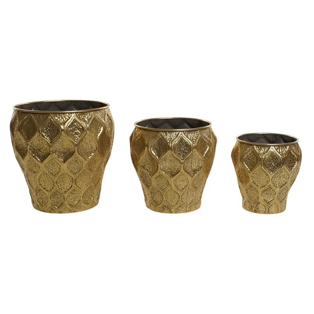 Home ESPRIT Conjunto de vaso de flores moderno em metal dourado 41 x 41 x 41,5 cm (3 Peças)