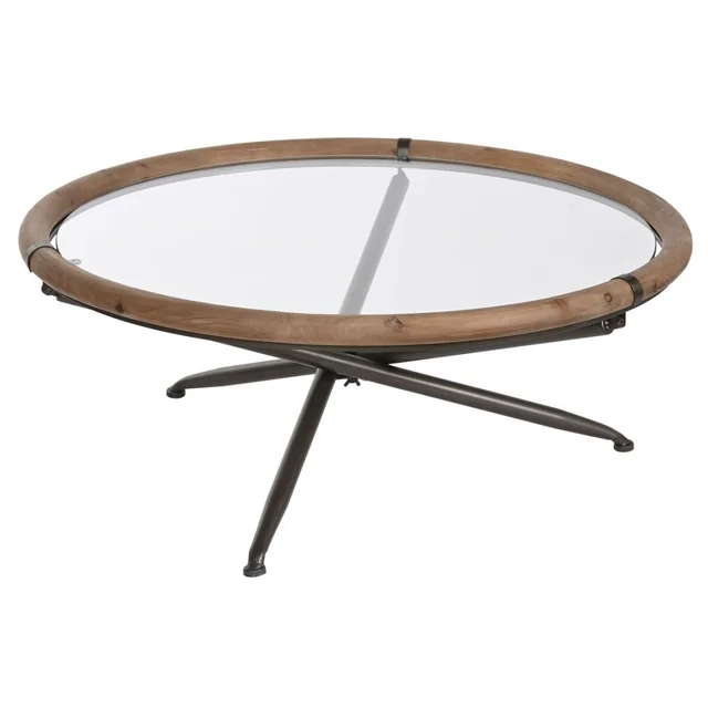 Home table ESPRIT Glass Spruce wood 100 x 100 x 40 cm