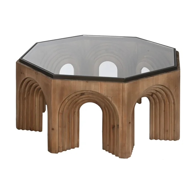 Home table ESPRIT Glass Spruce wood 99 x 99 x 46 cm