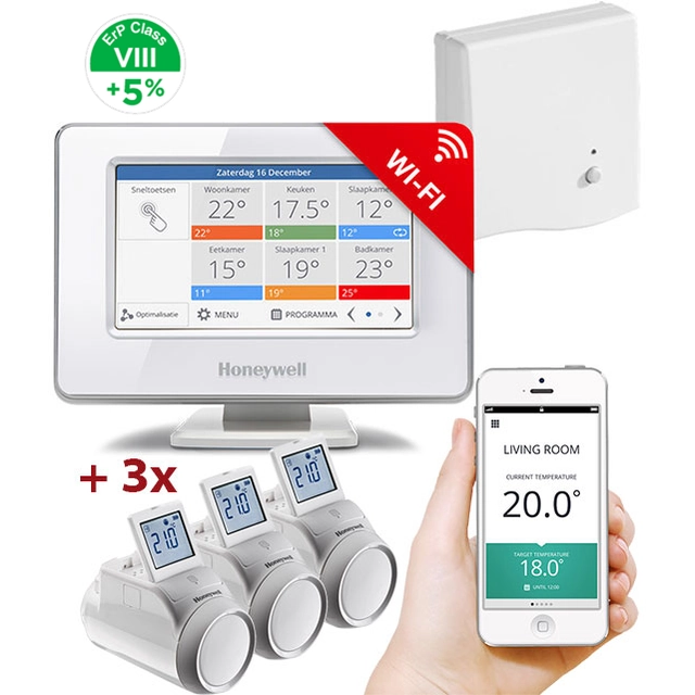 Honeywell Home EvoHome Starter Set 3 CZ, EvoHome Touch WiFi +3x thermal head +BDR91, +5% ErP 8