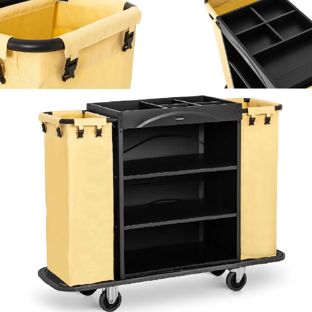 Hotel service trolley for cleaning 2 bags 3 shelves up to 150 kg