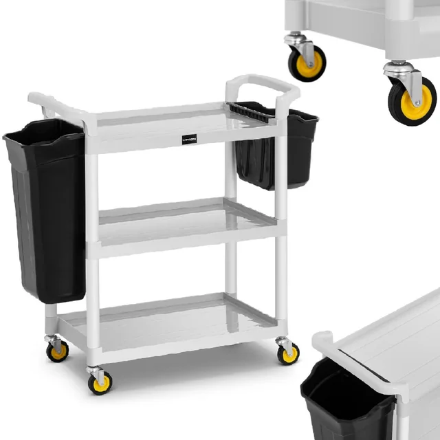 Hotel service trolley for cleaning 2 plastic containers up to 150 kg