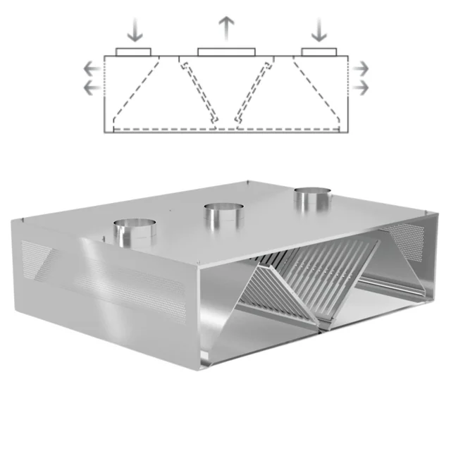 Hotte de restauration en acier inoxydable 120x180 compensation centrale Polgast