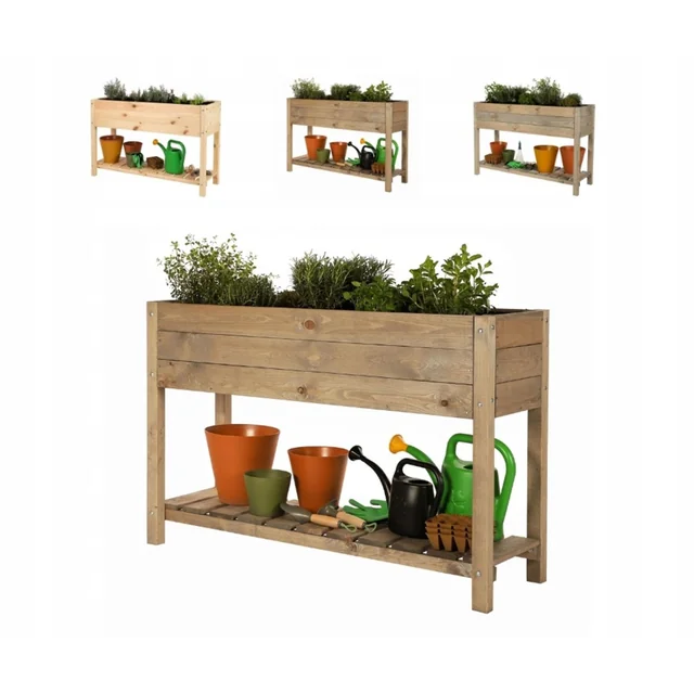 Houten bloemenstandaard met plank OBM / 118x40 cm / Bruin