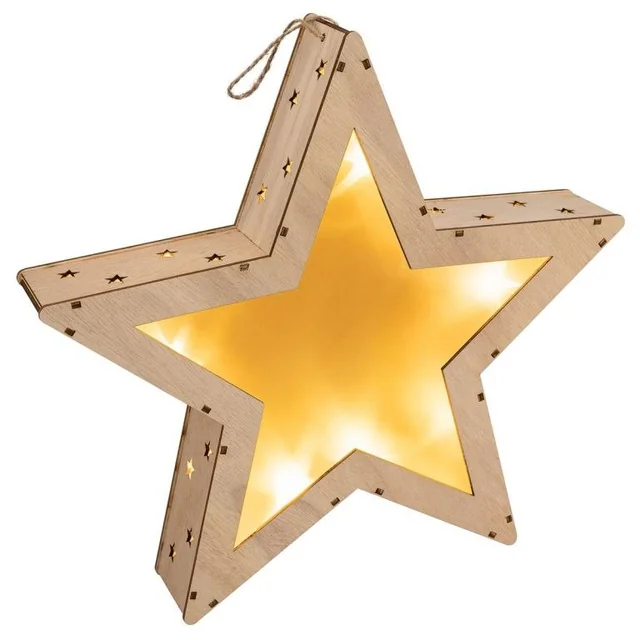 Houten kerstster met 3D, 10 LED-effect