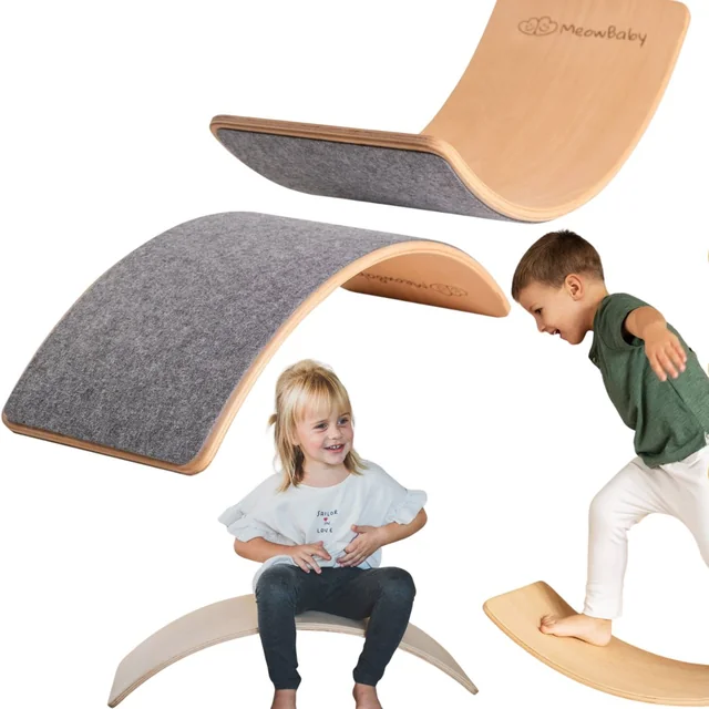 Houten multifunctionele balanceerplank met vilt, rocker en glijbaan