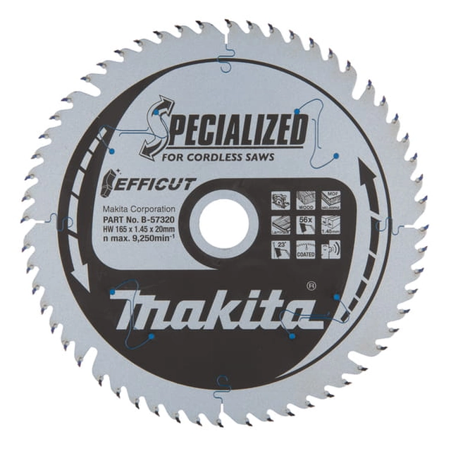 Houtzaagblad 165x20mm 56z B-57320 EFFICUT MAKITA