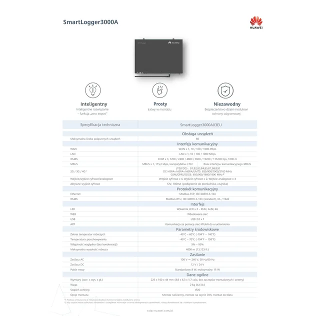 HUAWEI SmartLogger 3000A ilma PLC-ta