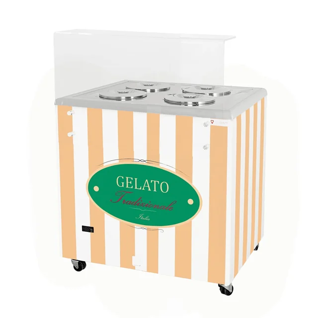 Ice cream dispenser | conservator | retro | 4 tub | round cuvettes | 843x670x895 mm | GELATO POZETTI 4 BEIGE