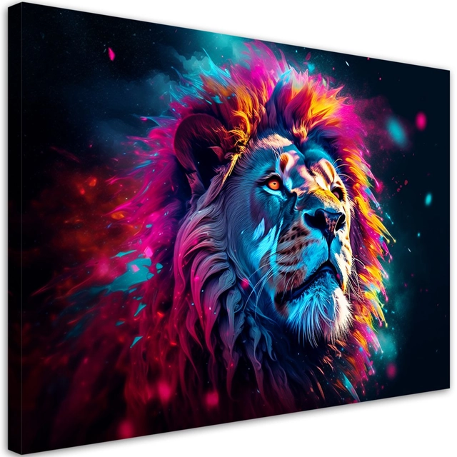 Impressão em tela, Neon Lion Animal Africa -100x70