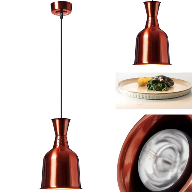 Infrared heating lamp for dishes IR hanging brass diam. 19 cm 250 W