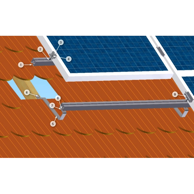 Installatieset voor 35mm panelen op een dak met gewone pannen voor 2 panelen