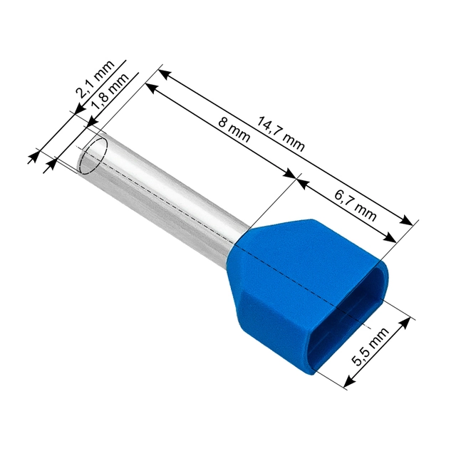 Insulated connector sleeve 2x0,75/8 100 Pcs