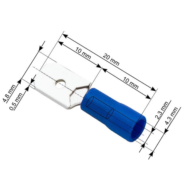 Insulated flat male connector 4,8/0,5 100 pcs