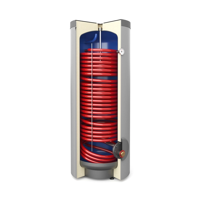 Intercambiador de agua caliente sanitaria con serpentín espiral, de pie SGW(S) Tower Grand 160L, poliuretano, cuero artificial, bobina con un área de 1,4 metro
