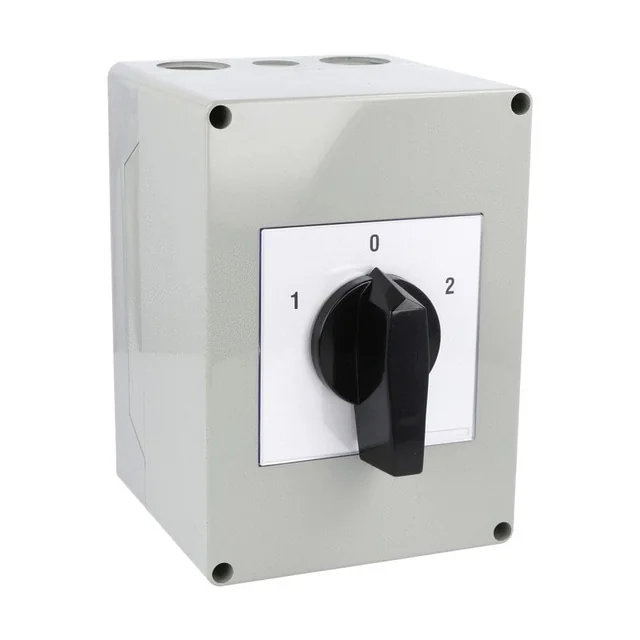 Interrupteur à came 63A 18.5kW 3 pôles 1-0-2 IP65 inverseur rotatif fermé pour moteur triphasé dans boîtier plastique 125X175mm avec poignée noire