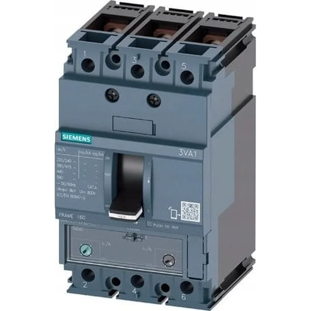 Interruptor de alimentação Siemens 3P 160A Icu=55kA 415V Liberação CA TM240 Conexões aparafusadas LI 3VA1116-5EF32-0AA0