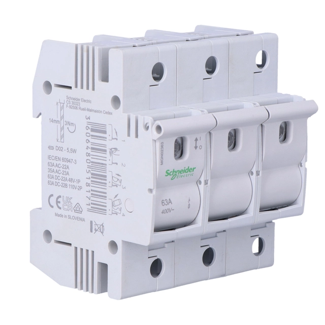 interruptor de fusível D02-63-3 63A 3-biegunowy sem inserções