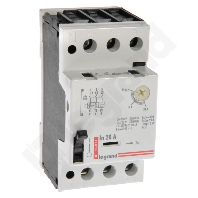 Interruptor de protección de motor con disparador térmico y electromagnético con conductor neutro N M250 (14A -20A)