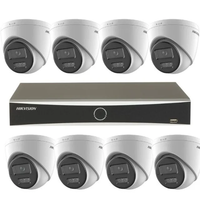 IP-bewakingssysteem 4K Hikvision 8 camera's 8MP IR 30m wit licht 30m microfoon Smart Hybrid Light, NVR 8 PoE-kanalen 12MP AcuSense