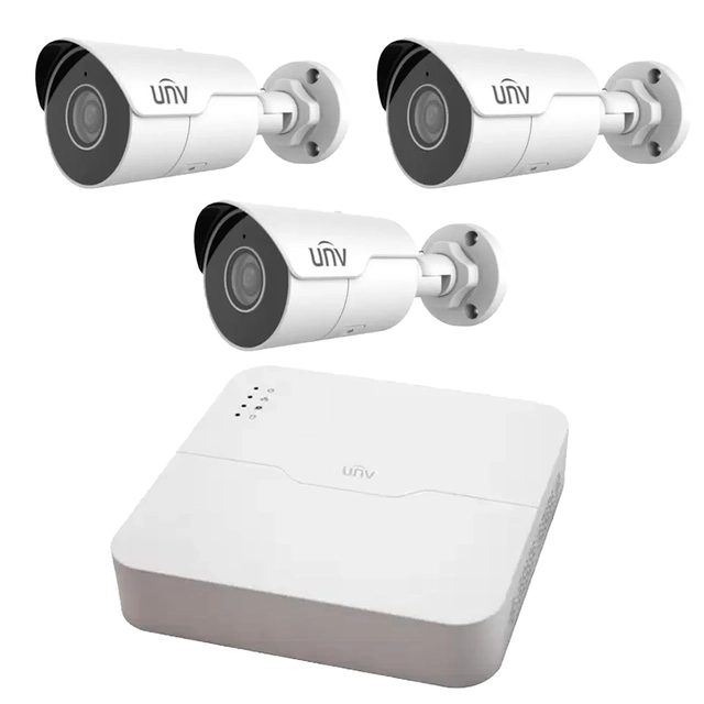 IP PoE UNV megfigyelő rendszer 3 kamerák 4MP Starlight, 2.8mm, IR 50m, NVR 4K 4 csatornák 8MP
