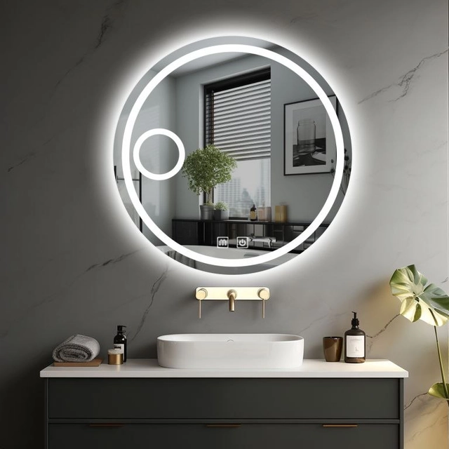 IREDA Espejo de baño con iluminación LED, redondo, 70 cm