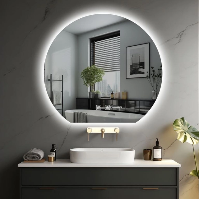 IREDA Espejo de baño con iluminación LED, redondo, 70 cm