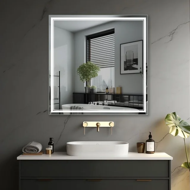 IREDA Specchio da bagno con illuminazione a LED, 80 x 80 cm