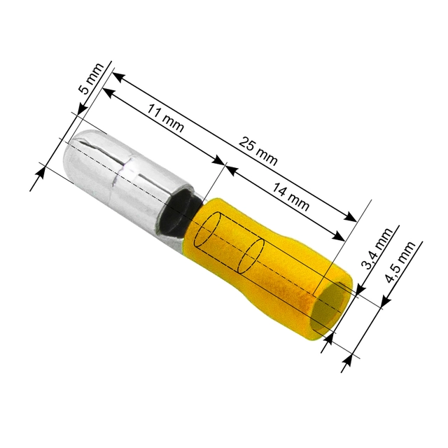 Izolovaná konektorová zástrčka 5,0/25mm žlutá 100 Ks